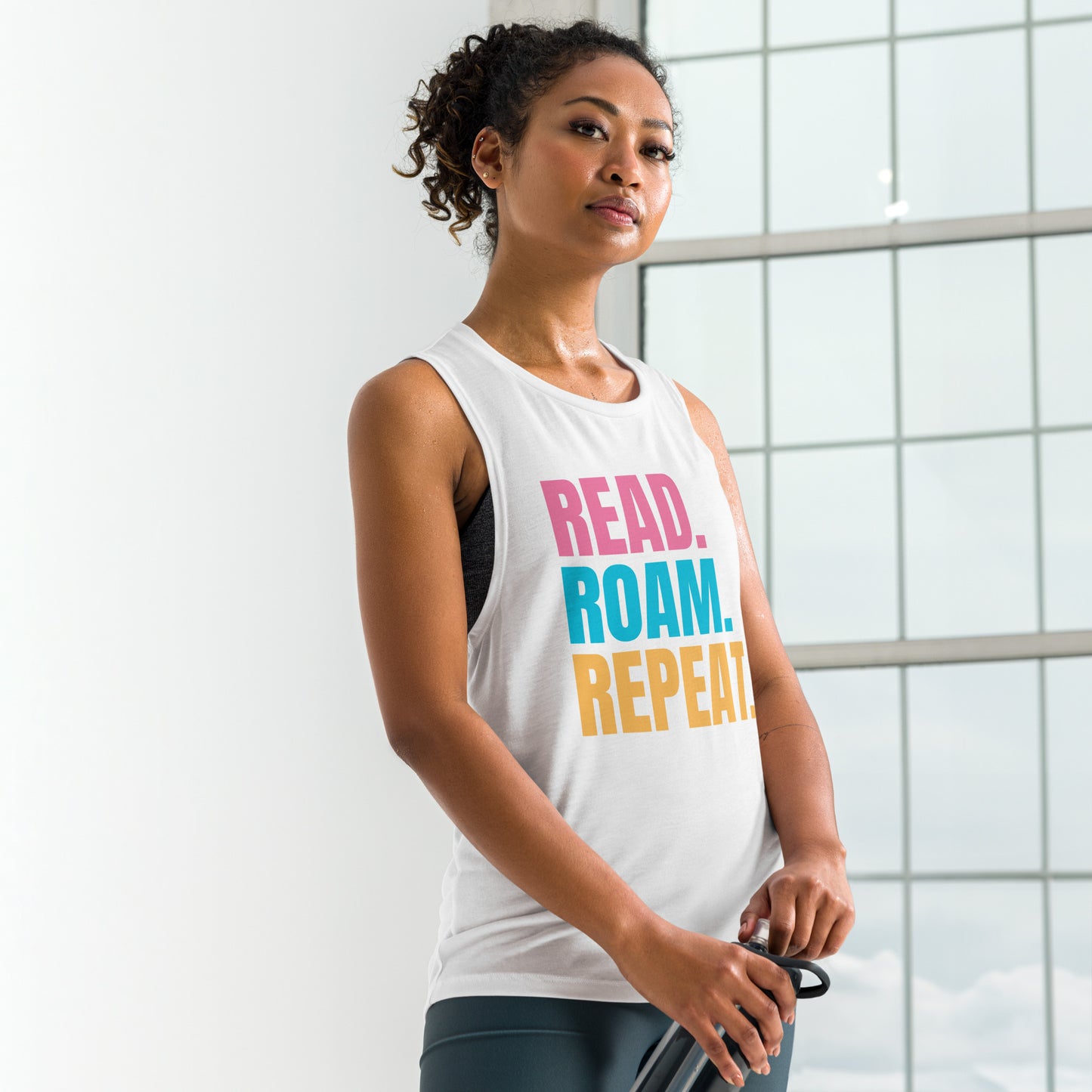 Read Roam Repeat, Soft Ladies’ Muscle Tank