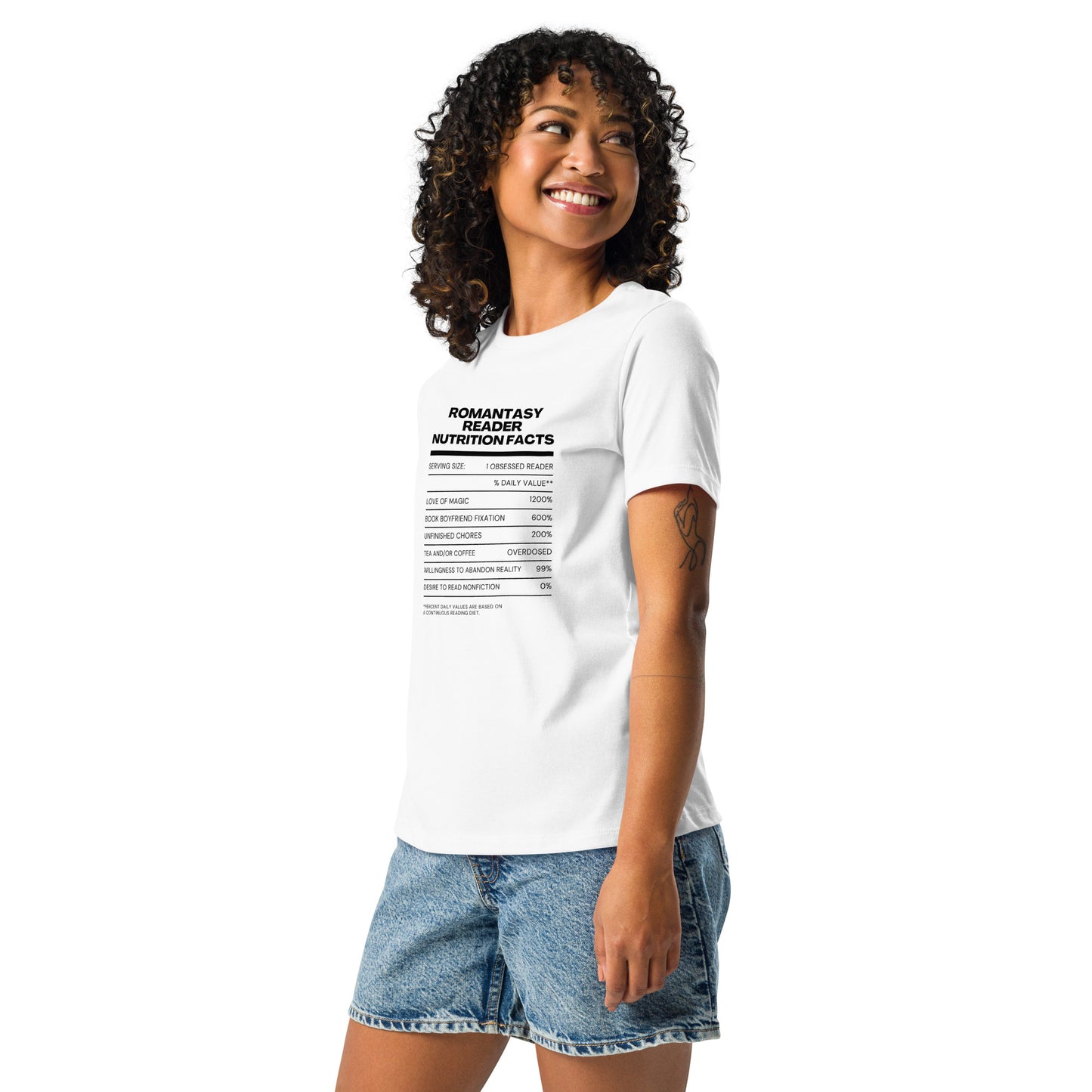 Romantasy Nutrition Facts Women's cotton Relaxed T-Shirt